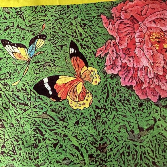 Asian Inspired Silk Scarf Floral Butterflies Bird OS - Picture 7 of 9